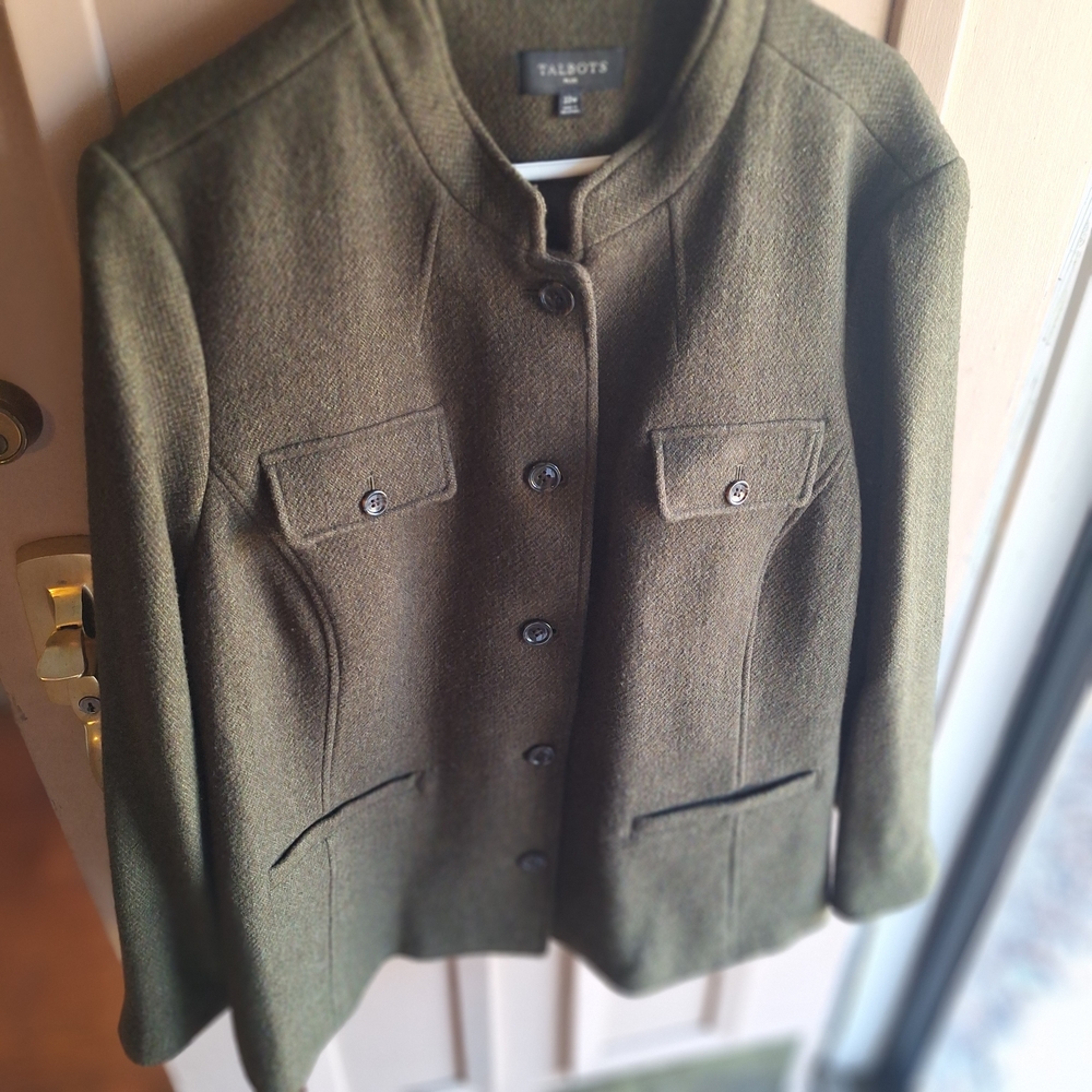 Talbots Olive Mossy Green Wool Viscose Button-Up Blazer 22W - Picture 10 of 16